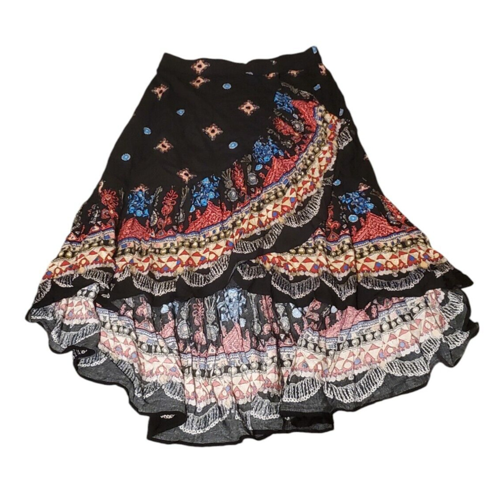 The Pyramid Collection Faux Wrap Maxi Skirt Boho Hippie Peasant Women Size Large